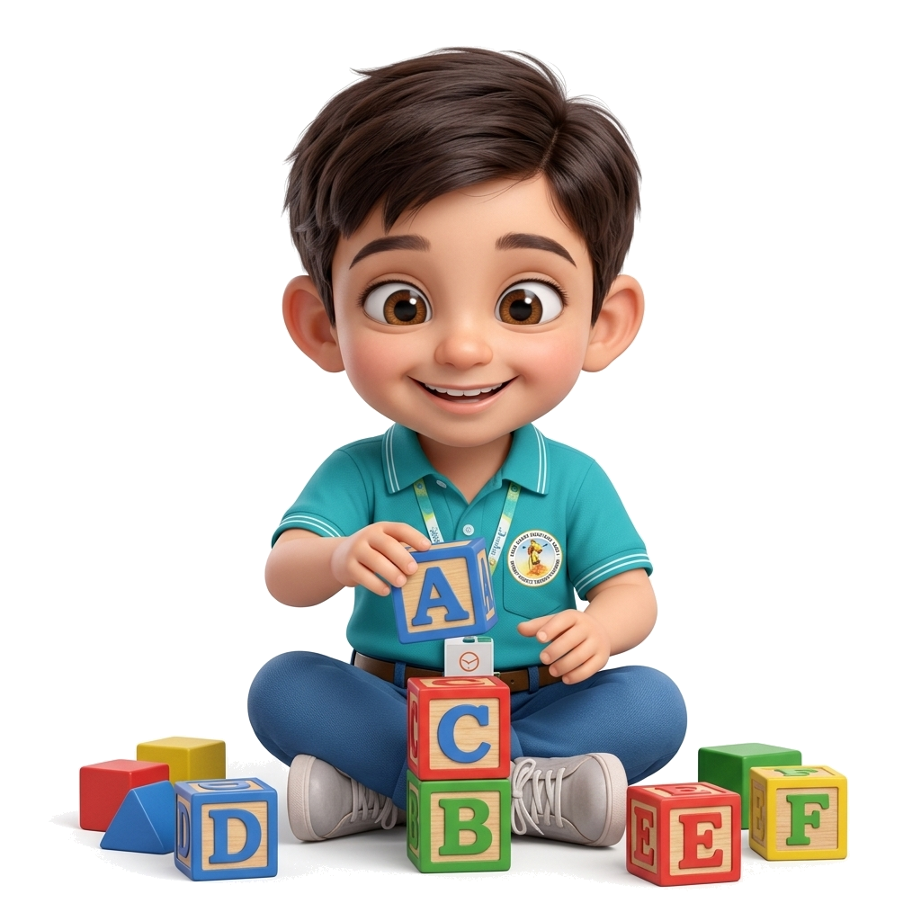 Kindergarten Mascot playing with blocks